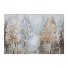 Forest – Misty Abstract Forest Painting in Autumn Tones for Tranquil Interiors