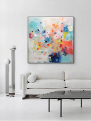 Bright Colorful Abstract Oil Painting Large Square Acrylic Painting Modern Texture Original Wall Art For Living Room