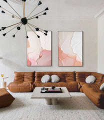 Set of 2 Pink Large Abstract Oil Painting Modern Wall Art Original Texture Oil Painting Living Room Decor