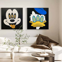 Set of 2 Large Abstract Modern Square Original Oil Paintings On Canvas Graffiti Disney Characters Wall Art