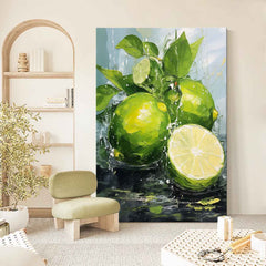 Abstract Still Life Painting On Canvas Large Lime Original Artwork Colorful Fruit Acrylic Painting Gift