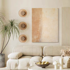 Beige and Yellow Minimalist Wall Art Canvas Framed Oil Painting Abstract Large Vintage Oil Painting Home Decor