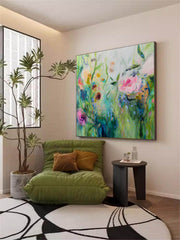 Large Flowers Acrylic Painting Canvas Original Floral Artwork Square Abstract Flowers Art For Living Room