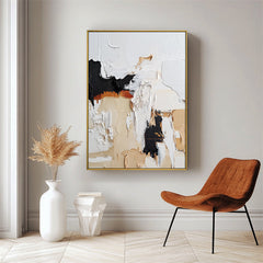 Vertical Abstract Oil Painting with Bold Texture and Modern Neutrals Wall Art