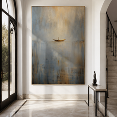 Still Passage – Surreal Abstract Boat Painting Calm Minimalist Wall Art