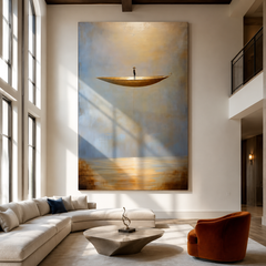 Awakening Light – Surreal Floating Boat Painting Minimalist Conceptual Canvas Art