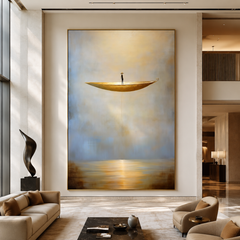 Awakening Light – Surreal Floating Boat Painting Minimalist Conceptual Canvas Art
