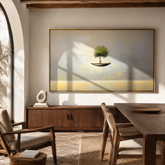 Ethereal Haven – Surreal Floating Tree Painting Horizontal Conceptual Canvas Art