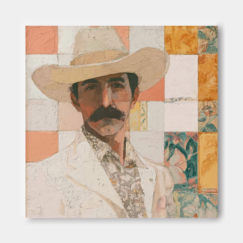 Modern Cowboy Portrait Art Geometric Abstract Painting For Living Room Decor