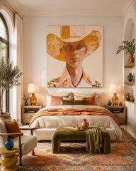 Square Canvas Portrait Of Female Model In Vintage Style For Gallery Wall