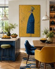 Abstract People Painting With Frog Minimalist Gold Blue Wall Art For Living Room