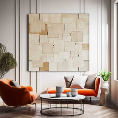 Modern Texture Geometry Abstract Acrylic Painting On Canvas Large Beige Minimalist Art Original Wall Art For Living Room