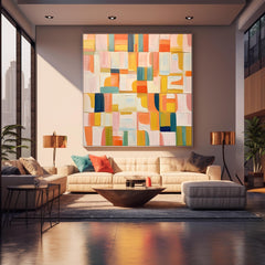 Square Abstract Geometry Oil Painting Bright Yellow Large Acrylic Painting Canvas Original Modern Wall Art For Living Room