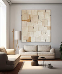 Modern Texture Geometry Abstract Acrylic Painting On Canvas Large Beige Minimalist Art Original Wall Art For Living Room