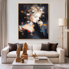 Black Series Large Portrait Painting Original Pretty Woman Wall Art Abstract Artwork For Living Room