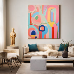 Tiny Canvas Painting Original Graffiti Lines Wall Art Contemporary New Pink Abstract Painting Home Decor