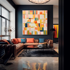 Square Abstract Geometry Oil Painting Bright Yellow Large Acrylic Painting Canvas Original Modern Wall Art For Living Room