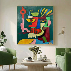 Vibrant Abstract Portrait Painting With Graffiti Elements For Modern Home Decor