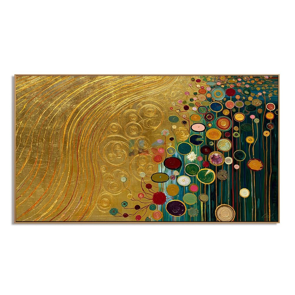 Gilded Garden Rhythm – Abstract Botanical Textured Wall Art hand-painted wall art
