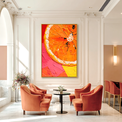 Citrus Burst – 3D Textured Orange Slice Oil Painting, Colorful Abstract Kitchen Wall Art
