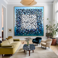 Blue Cipher – Contemporary Geometric Abstract Oil Painting