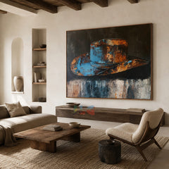 Blue Ember Fedora – Abstract Hat Wall Art