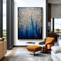 Celestial Veil – Textured Abstract Floral Tree Oil Painting