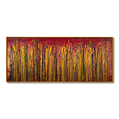 Crimson Meadow – Large Textured Abstract Panoramic Oil Painting hand-painted wall art