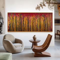 Crimson Meadow – Large Textured Abstract Panoramic Oil Painting