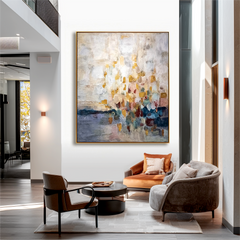 Golden Dawn – Abstract Gold Leaf Oil Painting, Modern Textured Wall Art