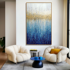Golden Tide – Textured Blue and Gold Abstract Oil Painting