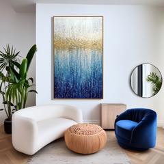 Golden Tide – Textured Blue and Gold Abstract Oil Painting