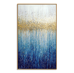 Golden Tide – Textured Blue and Gold Abstract Oil Painting hand-painted wall art