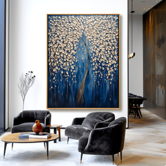 Golden Willow – Textured Abstract Tree Oil Painting
