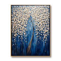 Golden Willow – Textured Abstract Tree Oil Painting