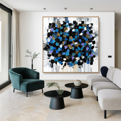 Midnight Mosaic – Contemporary Blue Abstract Oil Painting
