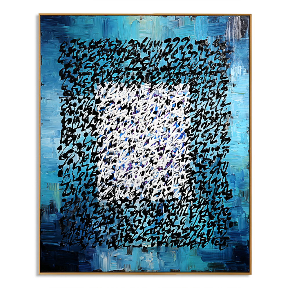Ocean Cipher – Contemporary Blue Abstract Oil Painting hand-painted wall art