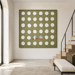 Olive Dot Grid – Minimalist Geometric Wall Art