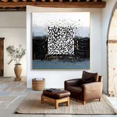 Quiet Script – Contemporary Black and White Abstract Oil Painting