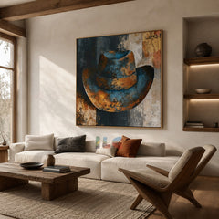 Rust & Indigo Fedora – Textured Abstract Wall Art