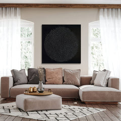 Eclipse Shadows – Black Textured Circular Abstract Painting