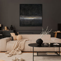 Midnight Veil – Textured Black and Gold Abstract Painting on Canvas