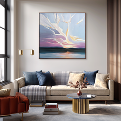 Whispers of Dawn – Abstract Textured Seascape Oil Painting, Modern Minimalist Wall Art
