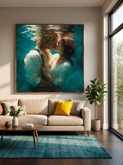 Underwater Lovers Original Oil Painting Square Canvas Romantic Sea Art For Modern Home Decor