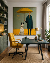 Retro Style Man And Dog Oil Painting Textured Canvas Art For Eclectic Home Decor