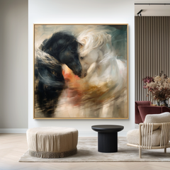 Silent Bond – Black and White Horse Canvas Art
