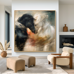 Silent Bond – Black and White Horse Canvas Art