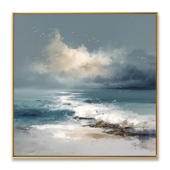 Whispering Tides – Coastal Ocean Wave Oil Painting, Seascape Wall Art