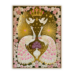 Crowned Peacock Romance – Ornate Floral Bird Wall Art hand-painted wall art