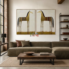 Golden Twin Horses – Western Folk Wall Art Set